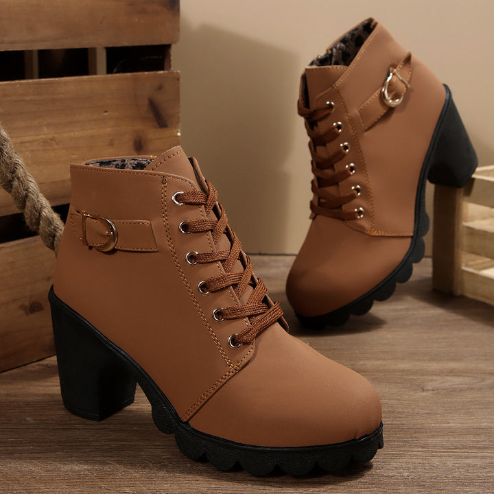 Damen nan knöchelhohe Schnürstiefelette mit robustem Blockabsatz und profilstarker Lugsohle Echo Archiv