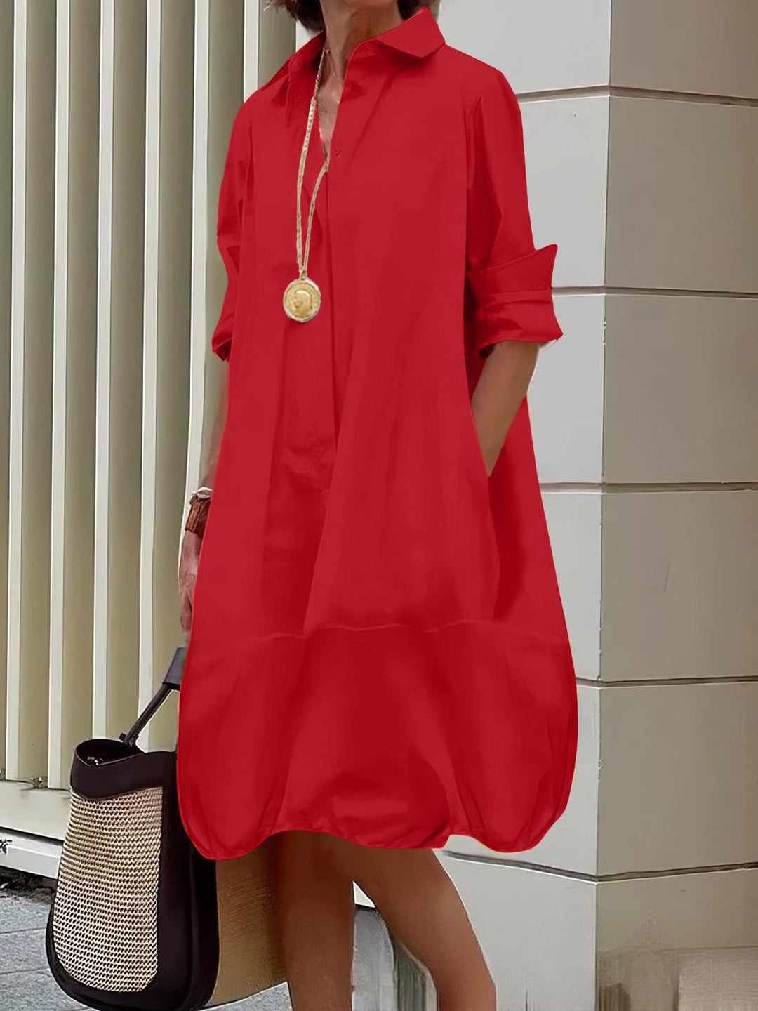 Damen Lässiges Hemdblusenkleid mit weit geschnittenem Saum Echoarchiv