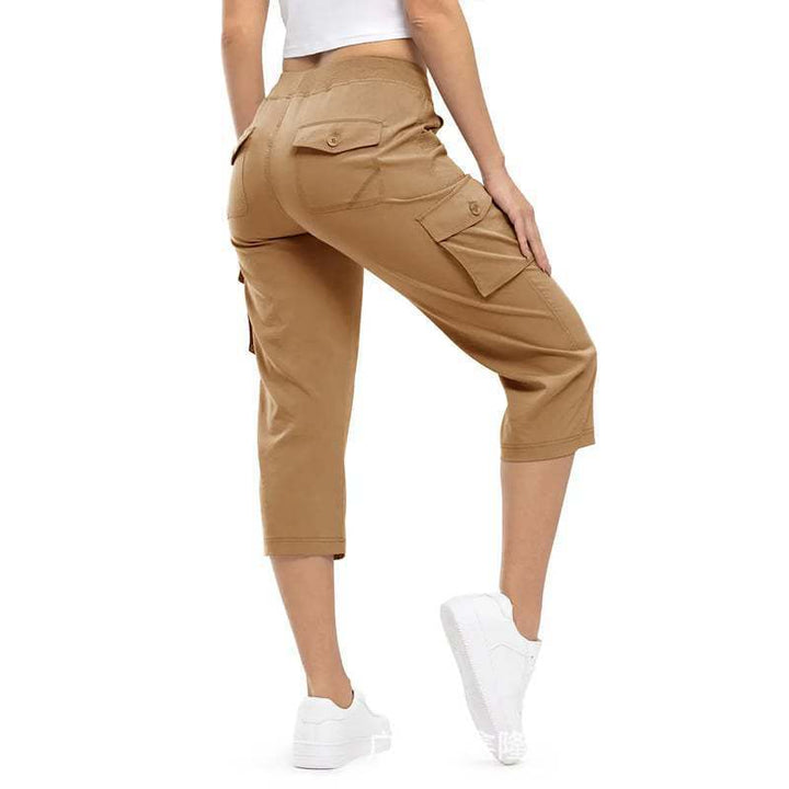 Damen Capri Cargo-Hosen in Bermuda-Länge mit hoher Taille und aufgesetzten Klappentaschen Echoarchiv