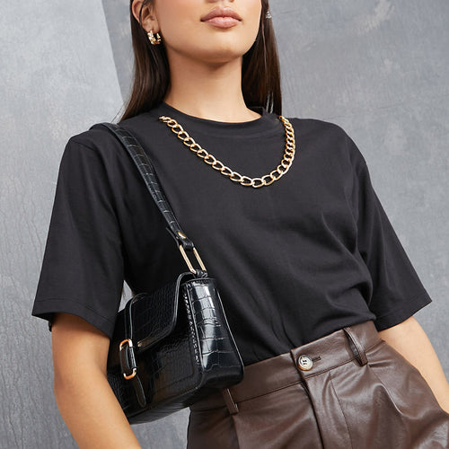 Damen Boxy-T-Shirt aus Jersey mit Rundhalsausschnitt, kurzem Arm und lässigem Oversize-Schnitt – Avérine
