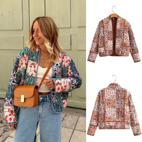 Damen nan gesteppte Patchwork Kimono-Jacke mit aufgesetzten Taschen Echo Archiv