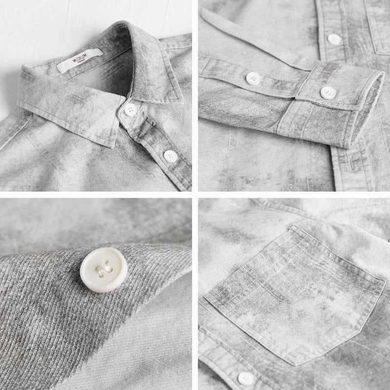 Herren Stonewashed-Denim-Überhemd im Vintage-Waschlook mit Brusttasche und Relaxed-Fit Echoarchiv