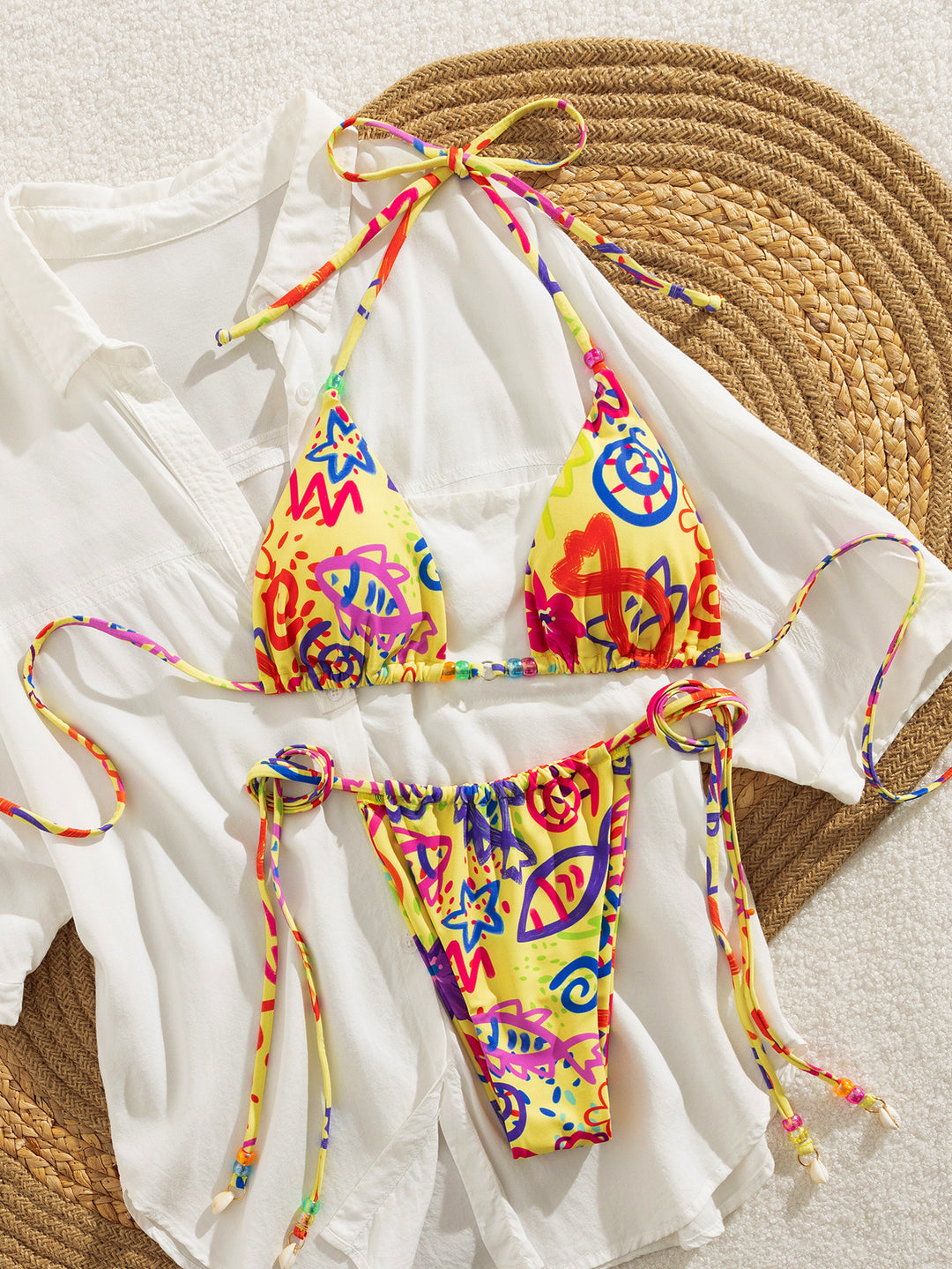 Damen Triangel-Bikini mit buntem Muster und verstellbaren Bindebänder Echo Archiv