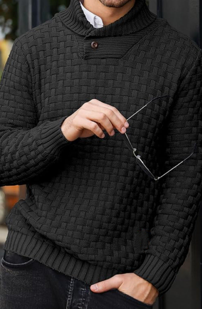 Herren nan strukturierter Strickpullover mit hochschließendem Stehkragen und Zierknopfleiste Echo Archiv