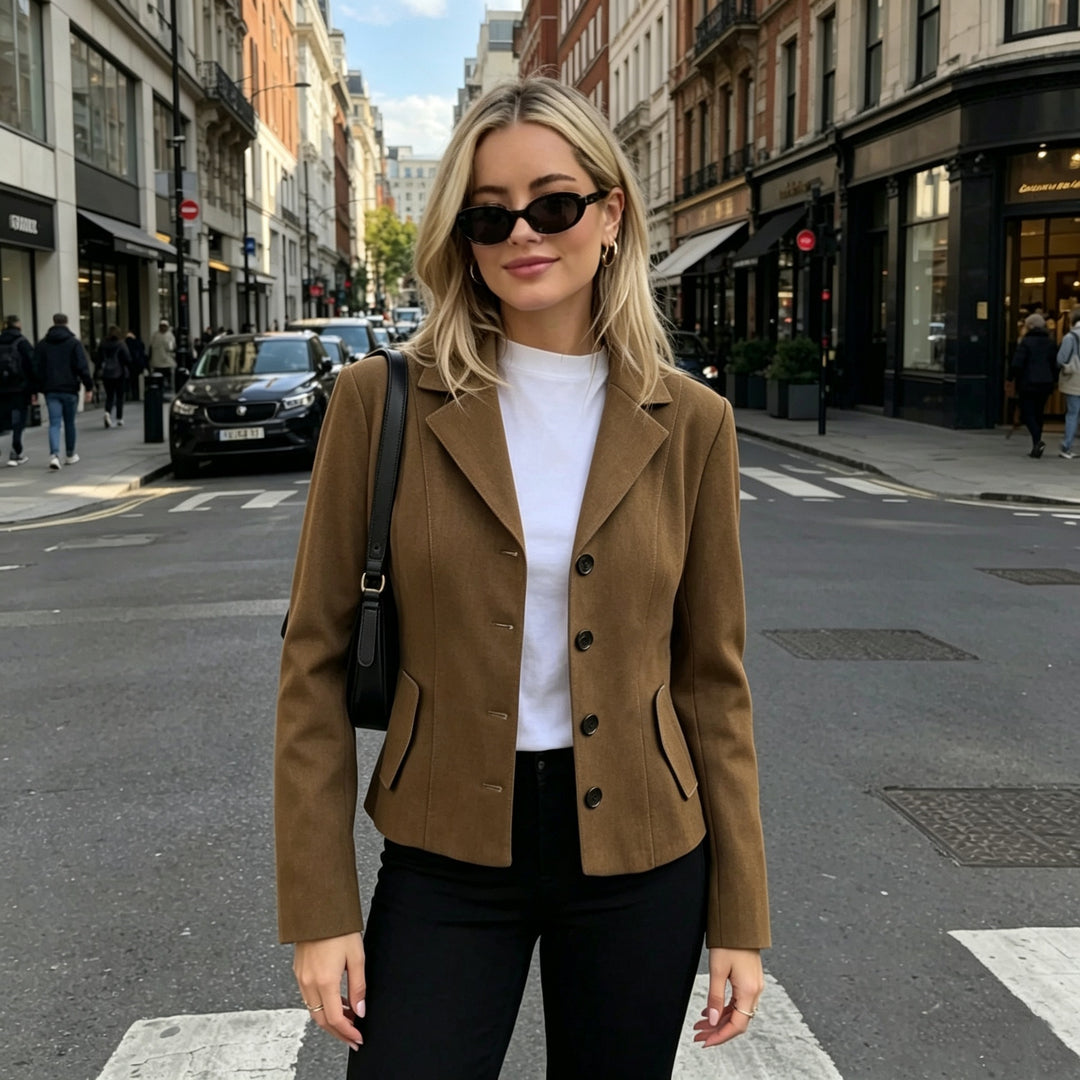 Damen Taillierter Kurzblazer mit figurnahen Teilungsnähten und Pattentaschen Echo Archiv