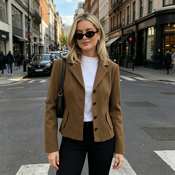 Damen Taillierter Kurzblazer mit figurnahen Teilungsnähten und Pattentaschen Echo Archiv