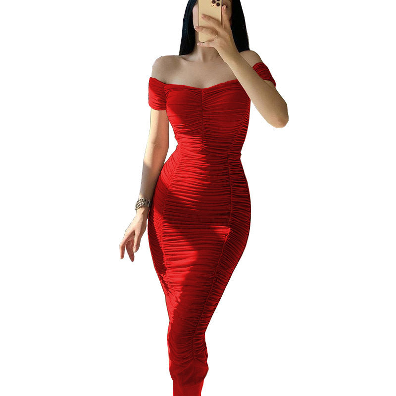 Damen Figurbetontes Wickelkleid mit Off-Shoulder Design und Raffung Echo Archiv