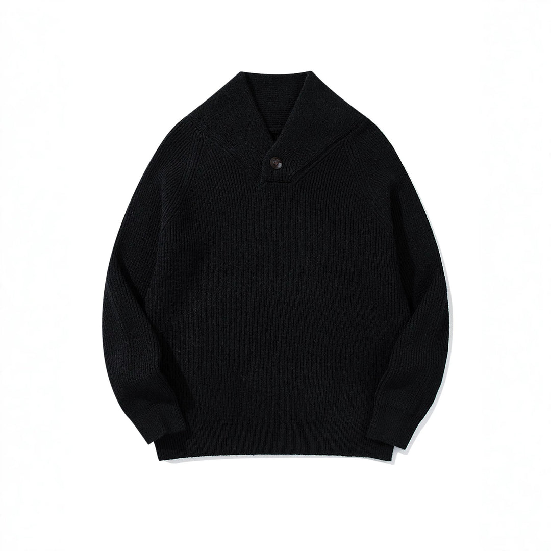 Unisex Gerippter Shawlkragen-Pullover mit Ein-Knopf-Detail Echoarchiv