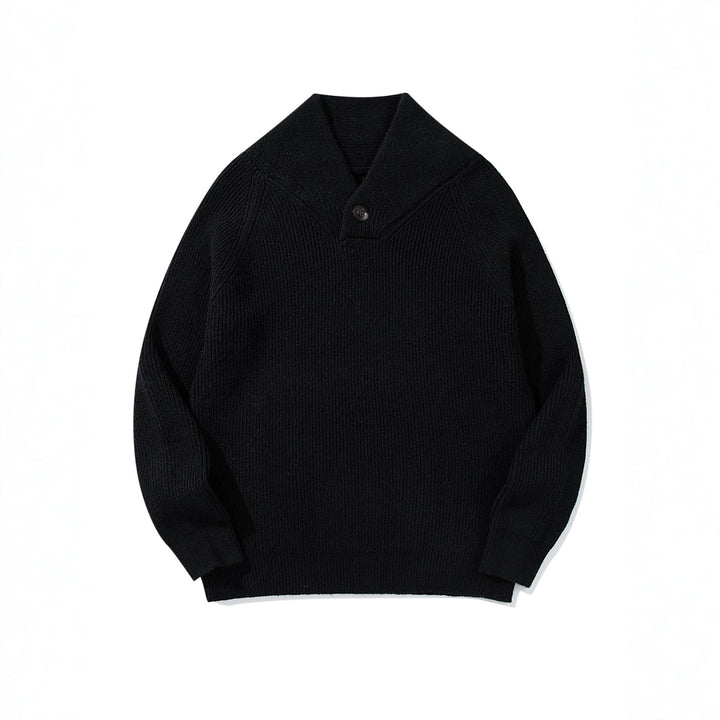 Unisex Gerippter Shawlkragen-Pullover mit Ein-Knopf-Detail Echoarchiv