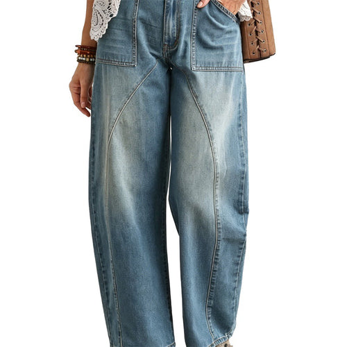 Damen Weite hochgeschnittene Jeans mit geschwungenen Nahtdetails und aufgesetzten Taschen Echo Archiv
