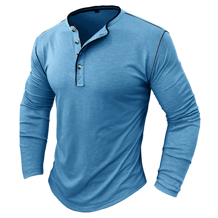 Herren Langarm-Henley-Shirt mit modernem Stehkragen und stilvollen Knopfdetails Echoarchiv