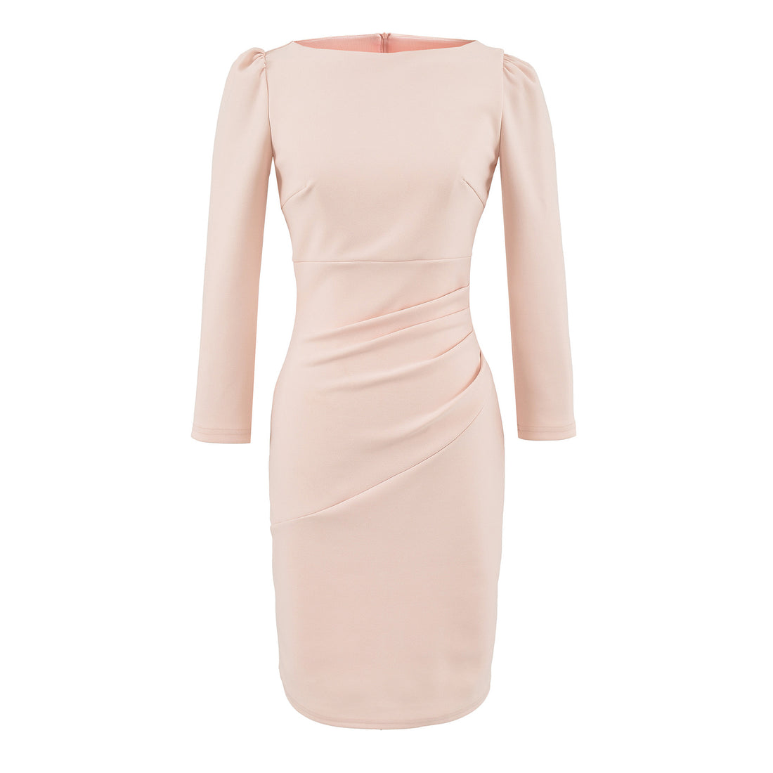 Damen Figurbetontes Midikleid mit geraffter Wickeloptik und langen Ärmeln Echoarchiv