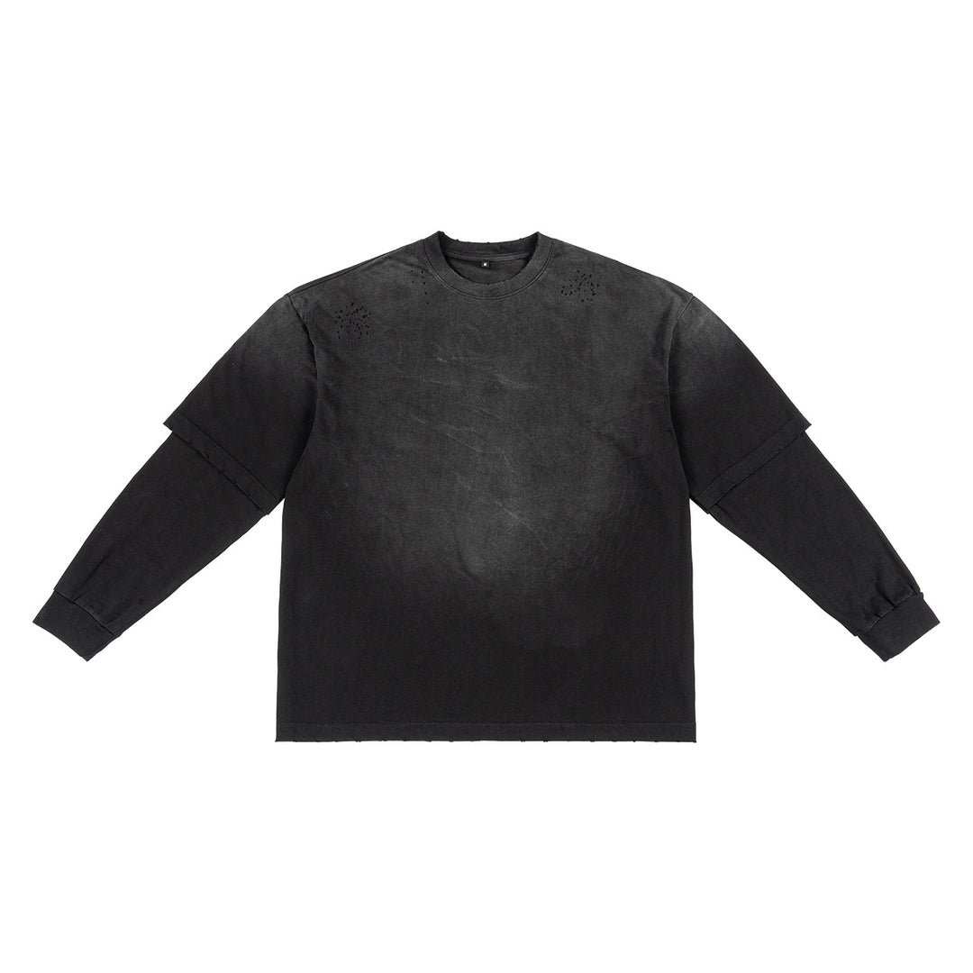Herren Layered-Langarmshirt mit doppellagigen Ärmeln, verwaschener Vintage-Waschung und dezenten Ausfransungen Echo Archiv