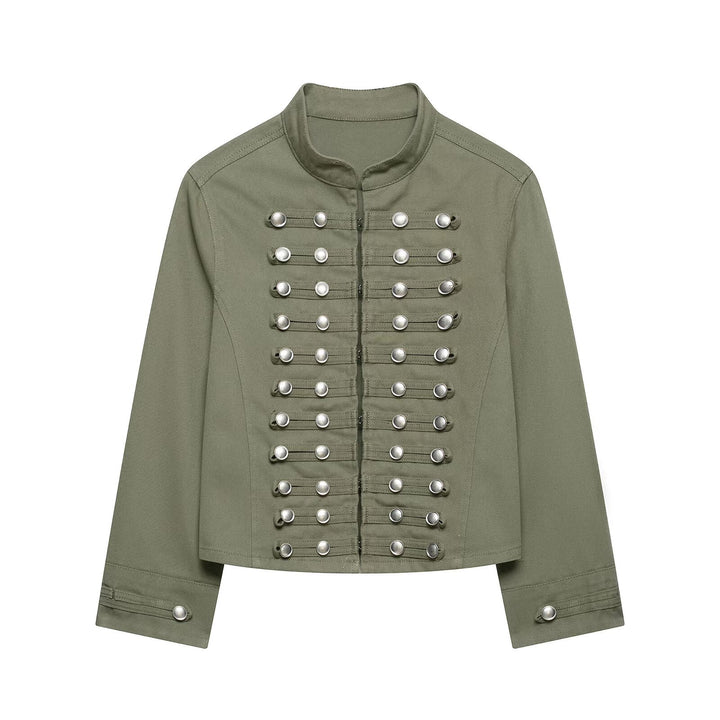 Damen Taillierte Denim‑Blazerjacke im militärisch inspirierten Marschallstil mit Zierknopfleiste Echo Archiv