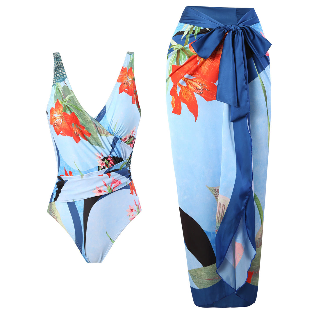 Damen Badeset mit floralem Wickelrock und Einteiler Echo Archiv
