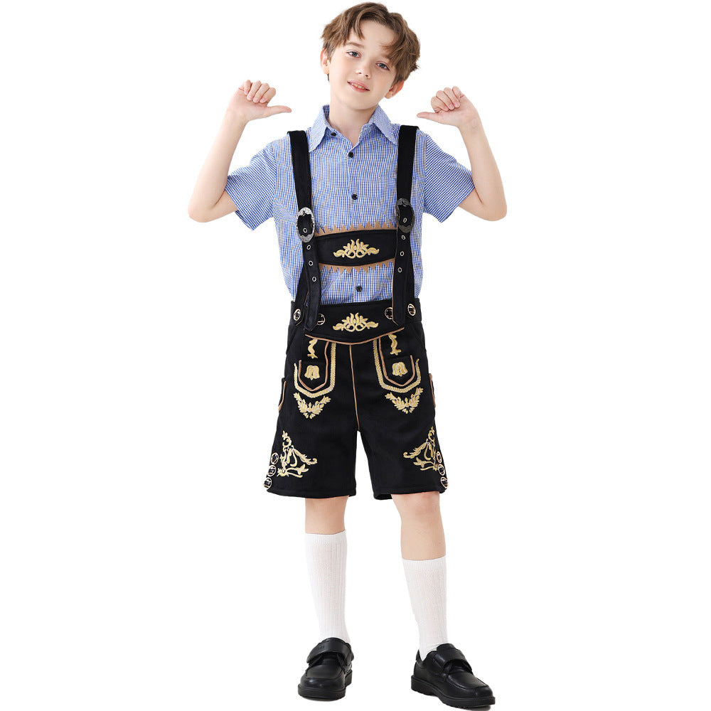 Unisex nan traditionelle Kinderlederhose mit verstellbaren Hosenträgern und aufwendiger Stickerei Echo Archiv