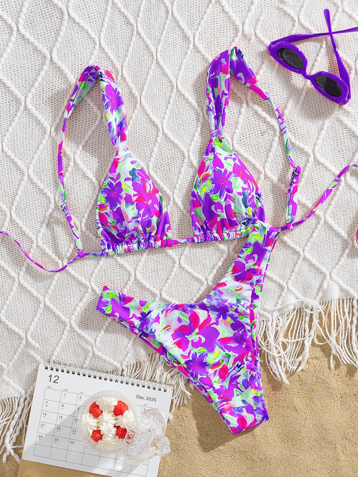 Damen Triangel-Bikini mit buntem Blumendesign und verstellbaren Trägern Echo Archiv