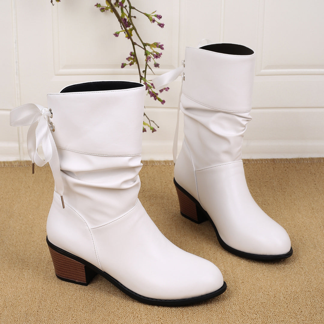 Damen Mid‑Calf Slouch‑Stiefel mit dekorativer Satinschleife Echo Archiv