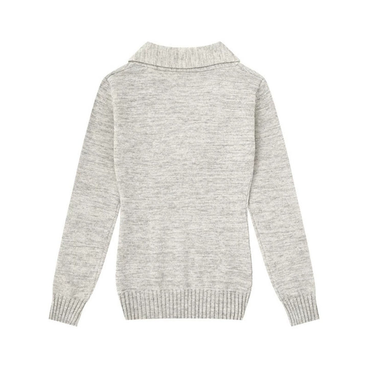 Damen Feinstrick-Pullover mit Schalkragen, V-Ausschnitt und Zierknöpfen Echoarchiv