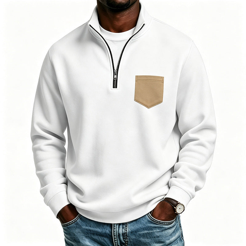Herren Troyer-Sweatshirt mit halbem Reißverschluss und kontrastierter Brusttasche Echoarchiv