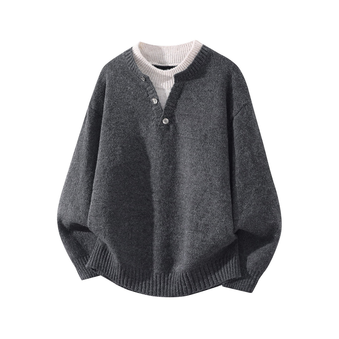 Unisex Oversize-Strickpullover mit Halbsteg‑Henley, geripptem Saum & überschnittener Schulter Echoarchiv