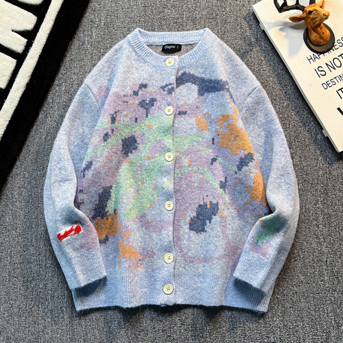 Damen Oversized Strickjacke mit abstraktem Intarsia-Muster Echoarchiv