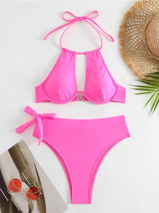 Damen Triangel-Bikini mit hohem Bund und modischem Knopfverschluss Echo Archiv