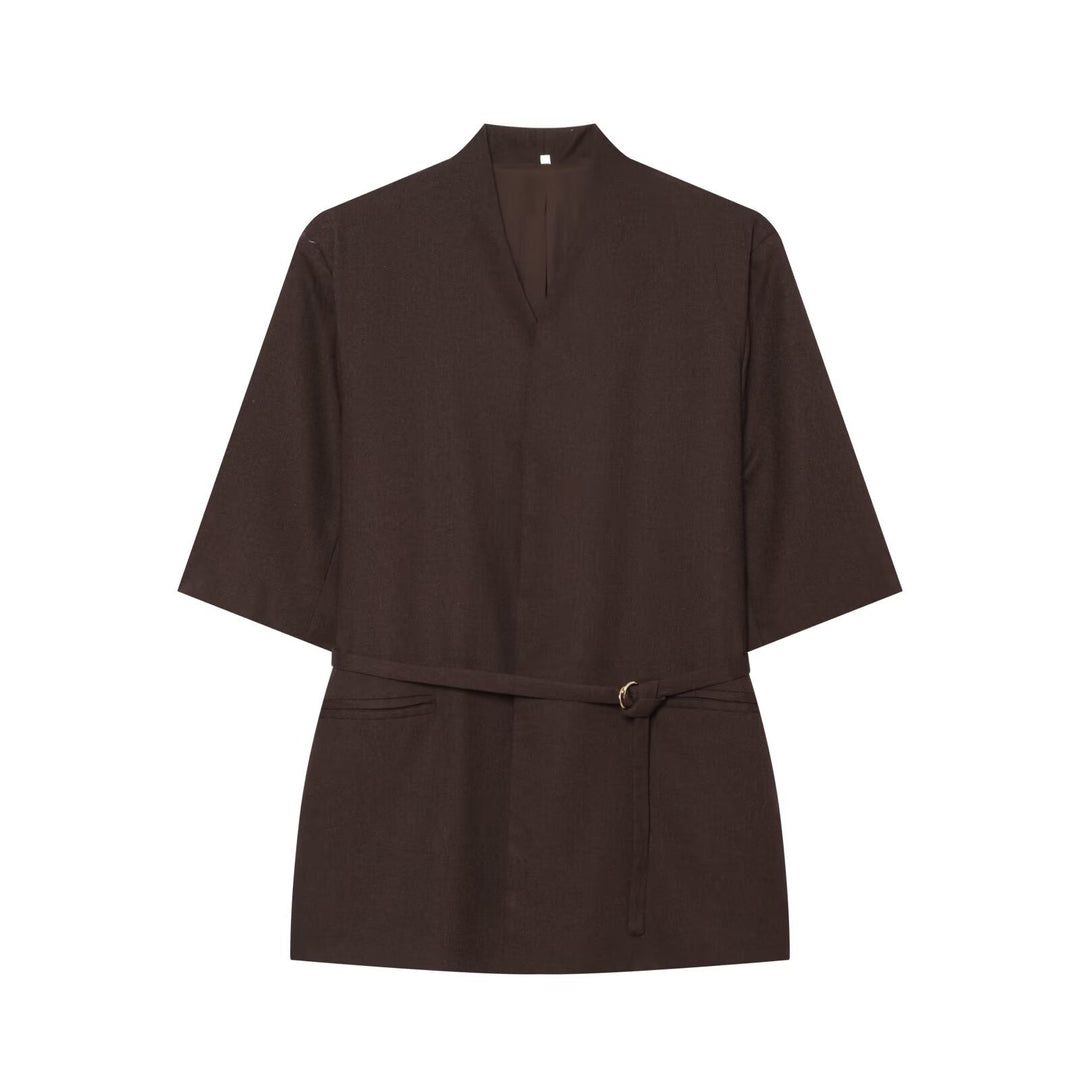 Damen Kimono-Minikleid mit Wickelgürtel und V-Ausschnitt Echo Archiv
