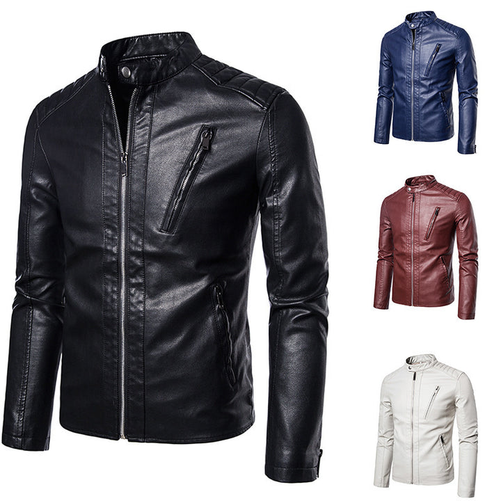 Herren Slim-Fit Kunstleder-Motorradblouson mit gesteppter Schulterpartie und hochgeschlossenem Stehkragen Echo Archiv