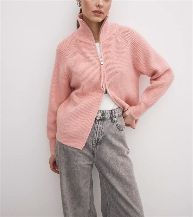 Damen Strickjacke mit hohem Kragen und Reißverschluss Echoarchiv
