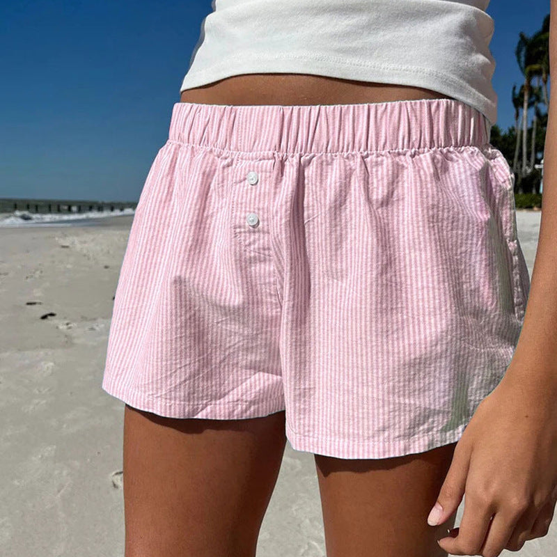 Damen bequeme Baumwollshorts mit Knopfdetails Echo Archiv