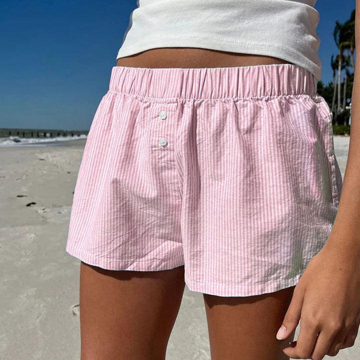 Damen bequeme Baumwollshorts mit Knopfdetails Echo Archiv