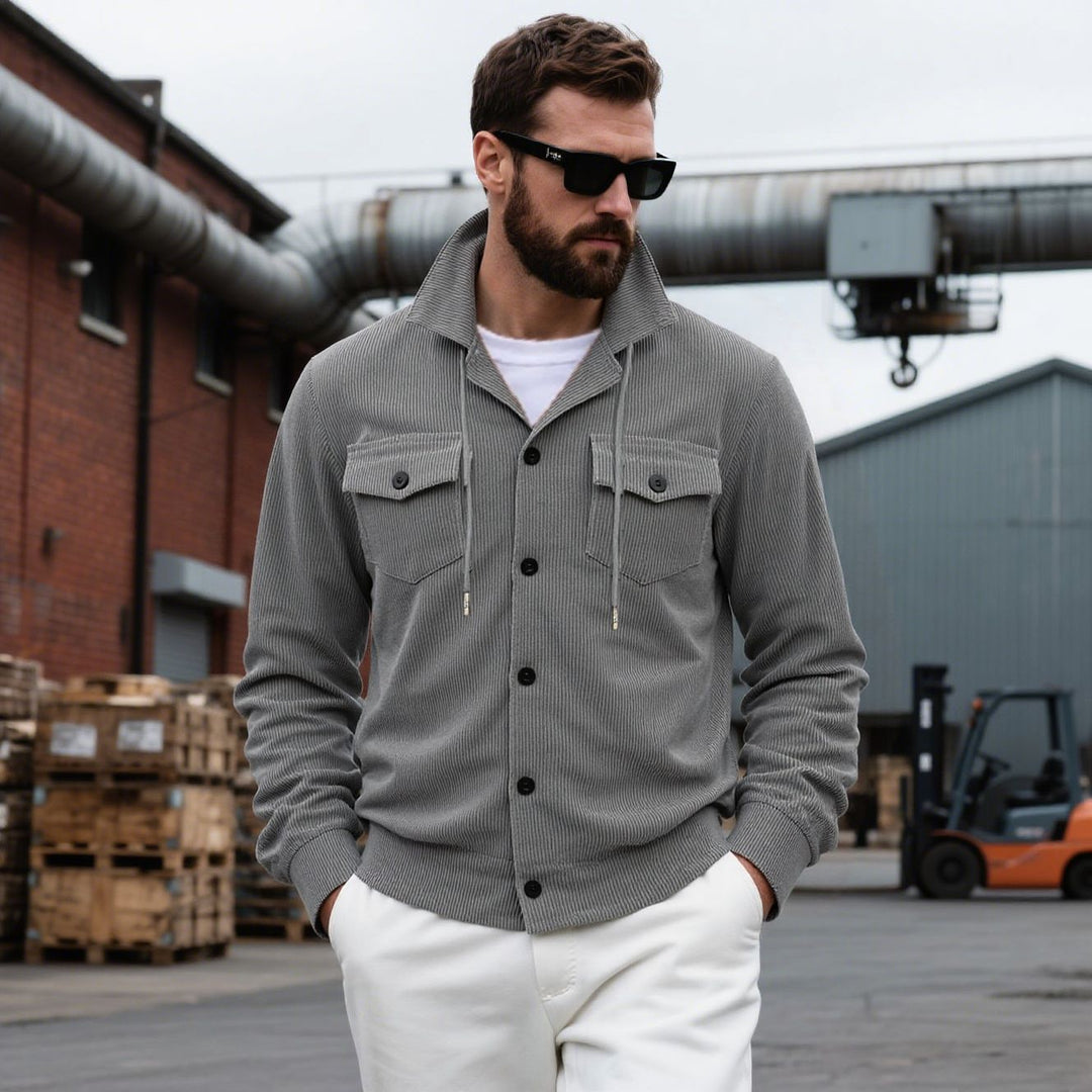 Herren nan gerippte Cord-Überhemdjacke mit Kapuze, Brustklappen und durchgehender Knopfleiste Echo Archiv
