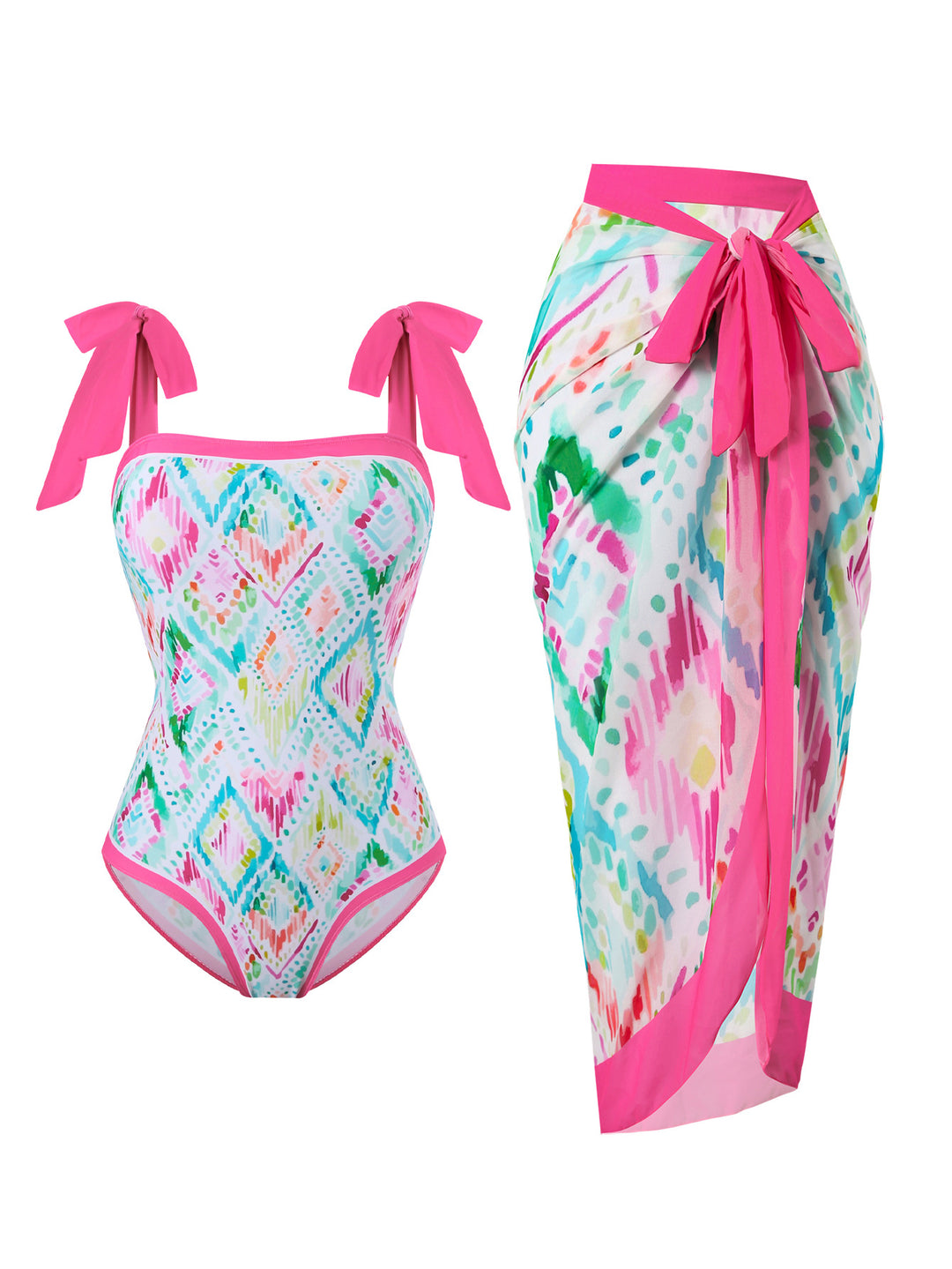 Damen Badeanzug mit floralem Design und transparentem Wickelrock Echo Archiv
