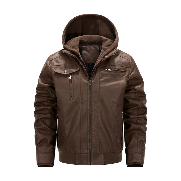 Herren Kunstleder-Bikerjacke mit abnehmbarer Kapuzenblende und gesteppter Seitenpartie Echoarchiv