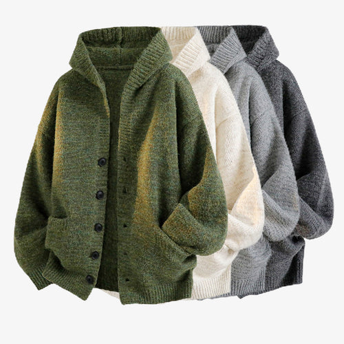 Damen Gemütliche Strickjacke mit Kapuze und Knöpfen Echo Archiv