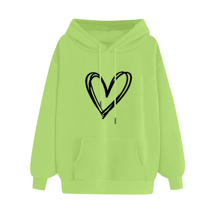 Damen oversized Kapuzenpullover mit handgezeichnetem Herzprint, Kängurutasche und weichem Fleece-Innenfutter – Auréline
