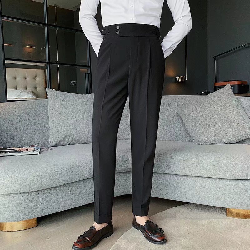Herren Elegante Anzughose mit hohem Bund und doppelter Knopfdetails Echoarchiv
