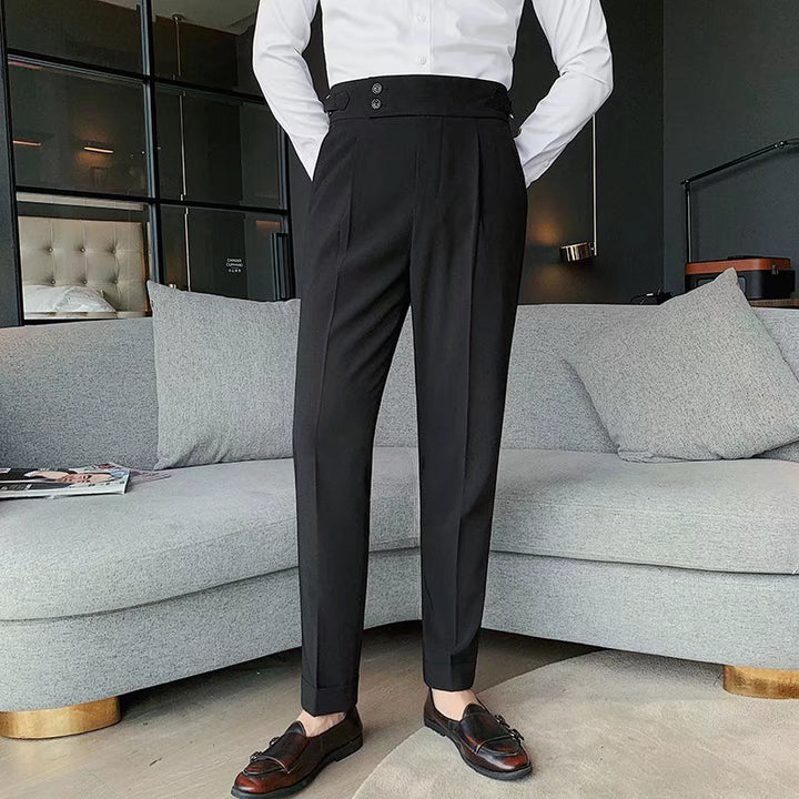 Herren Elegante Anzughose mit hohem Bund und doppelter Knopfdetails Echoarchiv