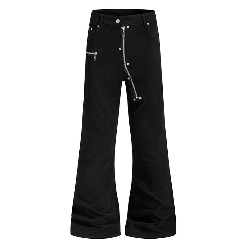 Damen Schlaghose mit hoher Taille, asymmetrischem Frontreißverschluss und Utility‑Details Echoarchiv