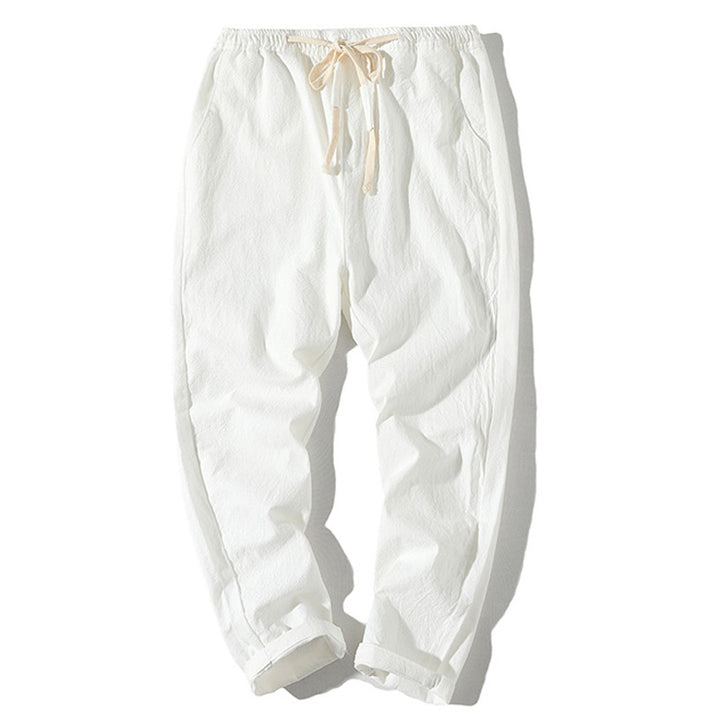 Herren nan leichte Leinenhose mit elastischem Bund und Kordelzug, tapered Schnitt und aufrollbarem Saum Echo Archiv