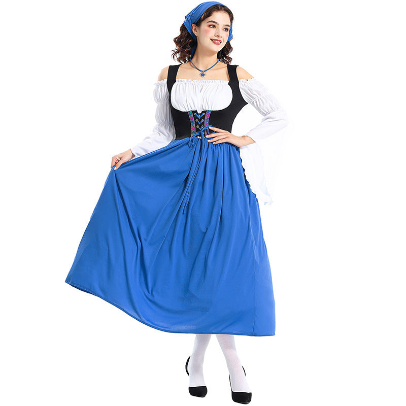 Damen nan Renaissance-Bauernkleid mit geschnürtem Mieder, schulterfreiem Carmen-Oberteil und weitem Rock Echo Archiv