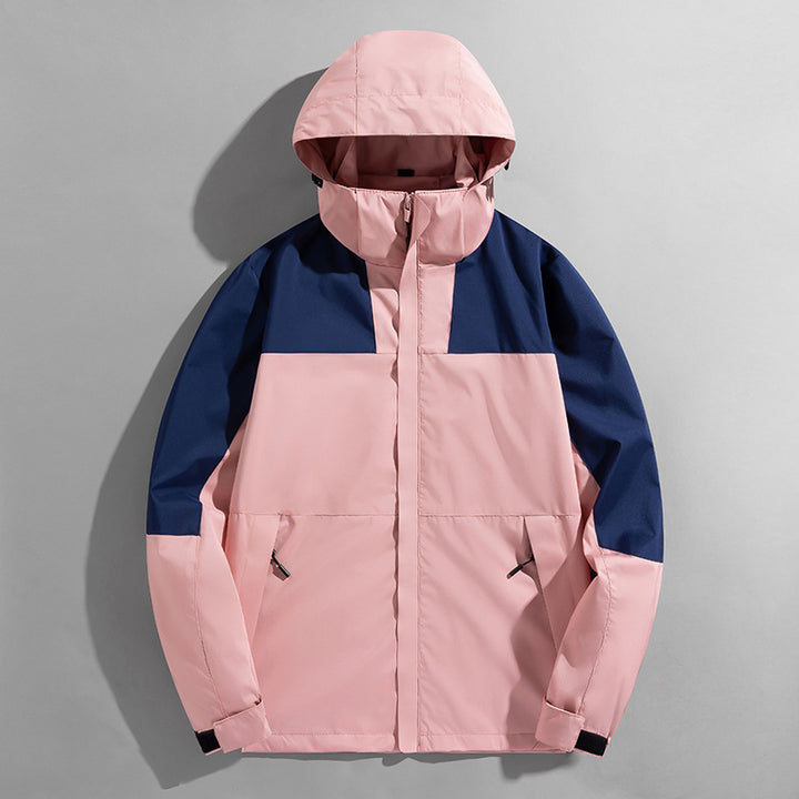 Herren zweilagige technische Kapuzen-Outdoorjacke mit hochschließendem Stehkragen und verstellbarer Kapuze – Taviero
