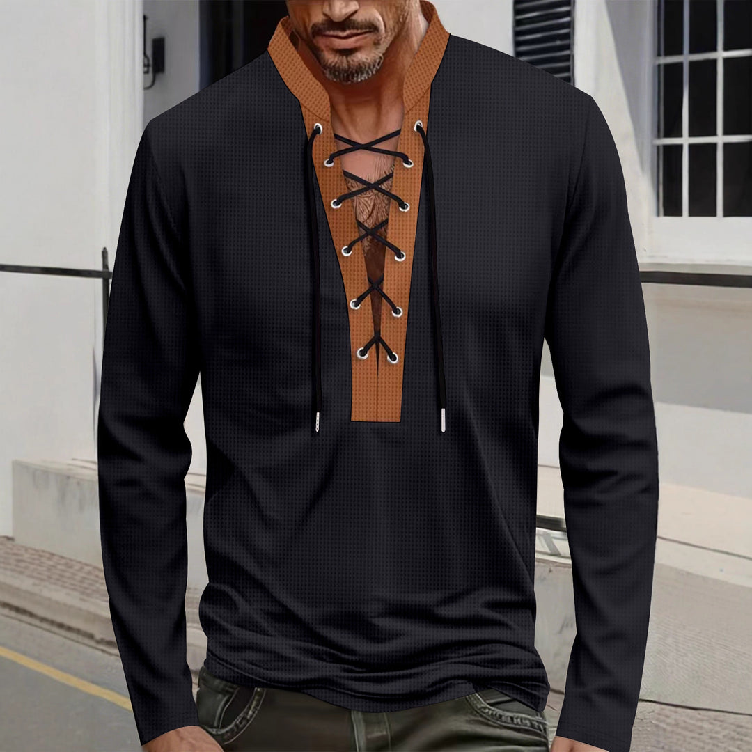 Herren modisches Langarmshirt mit einzigartigem Schnürdesign und ansprechendem Kragen Echoarchiv