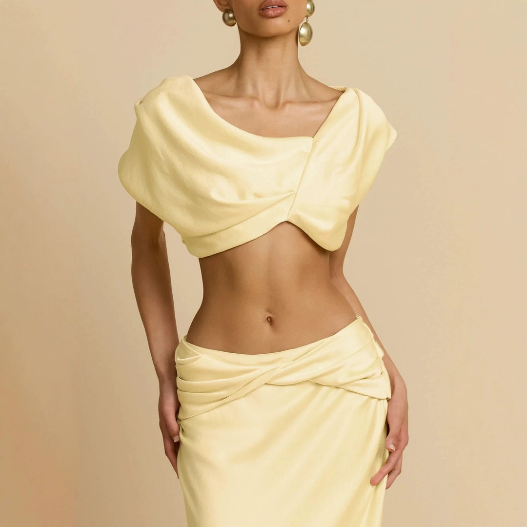 Damen Elegantes bodenlanges Kleid mit drapierten Details Echo Archiv