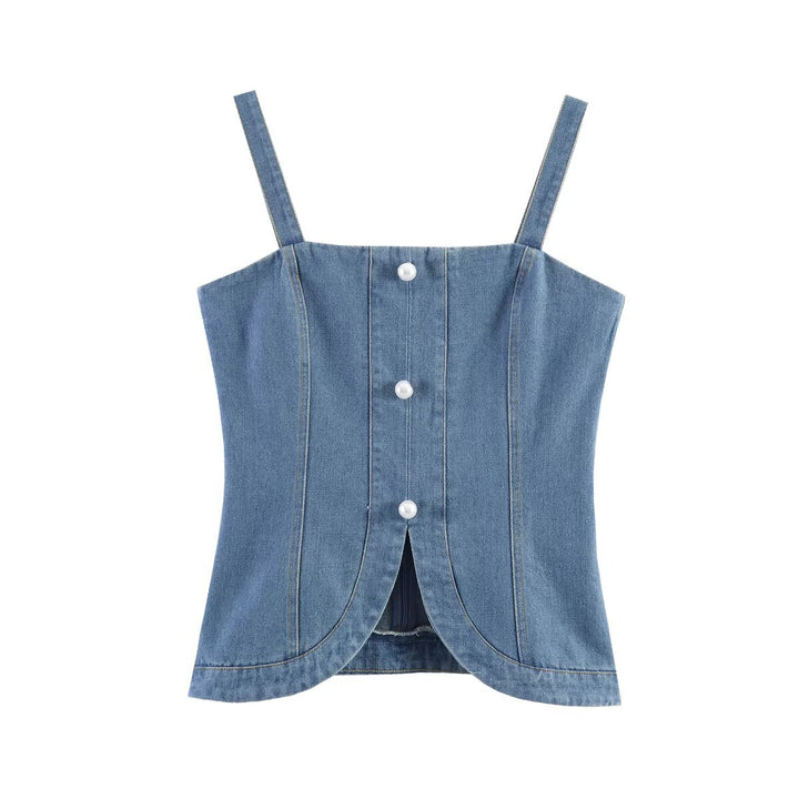 Damen Denim-Cami mit tailliertem Schnitt und dekorativen Knöpfen Echo Archiv