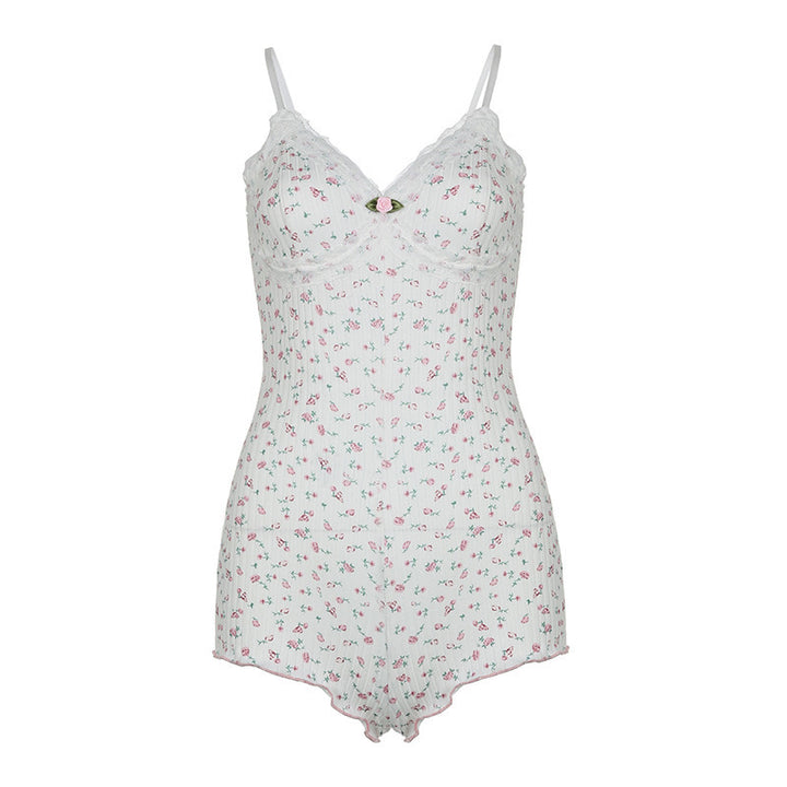 Damen Nachtwäsche Bodysuit mit floralem Druck und zarten Spitzenakzenten Echo Archiv