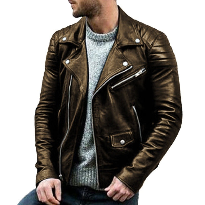Herren Biker-Lederjacke mit asymmetrischem Reißverschluss und gesteppter Schulterpartie Echo Archiv