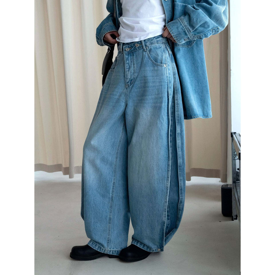 Damen Weite Jeanshose mit hohem Bund, tiefem Schritt und weitem Bein Echoarchiv