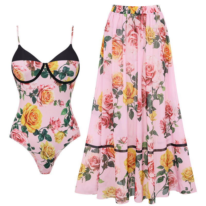 Damen Einseitiger Badeanzug mit floralem Drapierungsdesign Echo Archiv